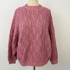EXPRESS Handknitted Pink SWEATER Cable Knit XS Chunky Oversized Boho Wool Dolman
